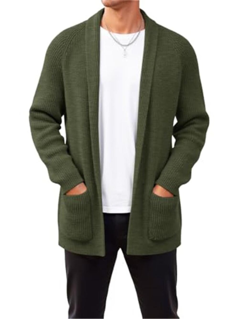 Men's Shawl Collar Long Cardigan Open Front Casual Knit Sweater